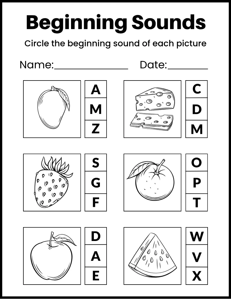 Beginning Sounds 07 — printable worksheet preview