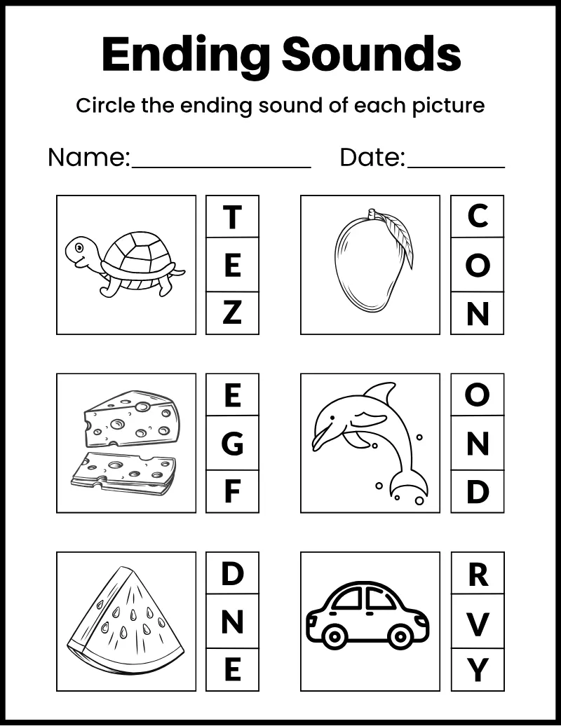 Ending Sounds 02 — printable worksheet preview