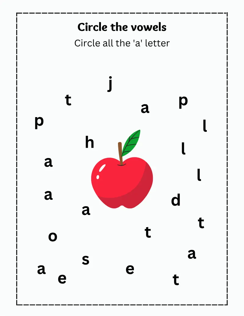 Vowels — page 1 of this printable alphabets & letters worksheet