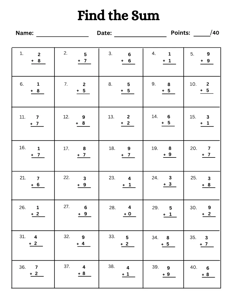 Addition 05 — printable worksheet preview