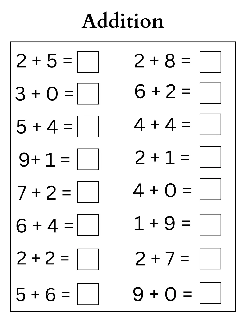 Addition 07 — page 1 of this printable counting & numbers worksheet