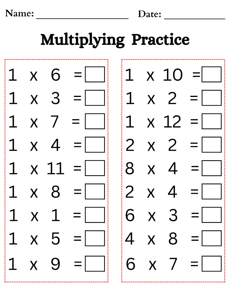 Multiply 01 — page 1 of this printable counting & numbers worksheet