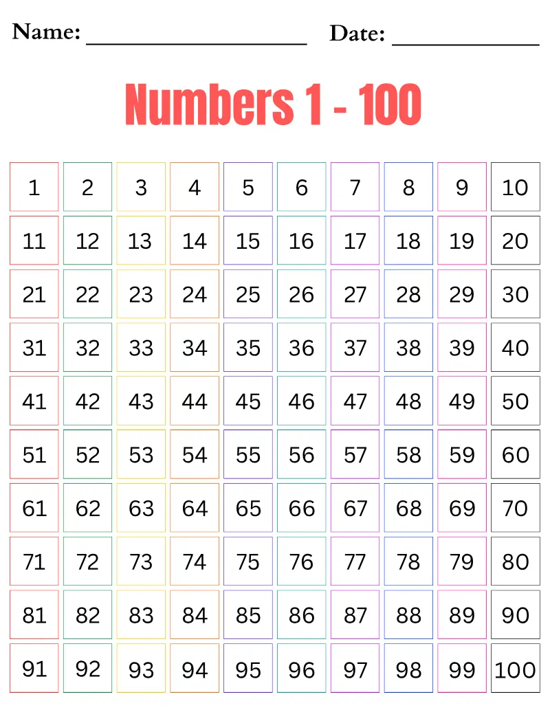 Number Charts — printable worksheet preview
