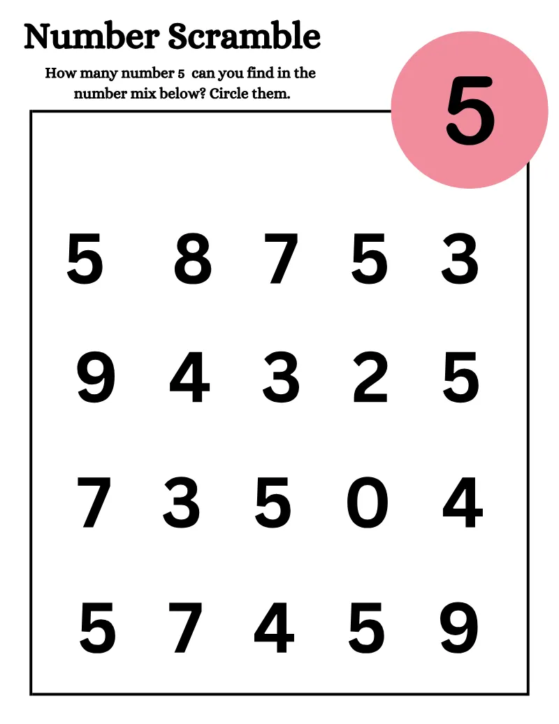 Scramble 01 — page 1 of this printable counting & numbers worksheet