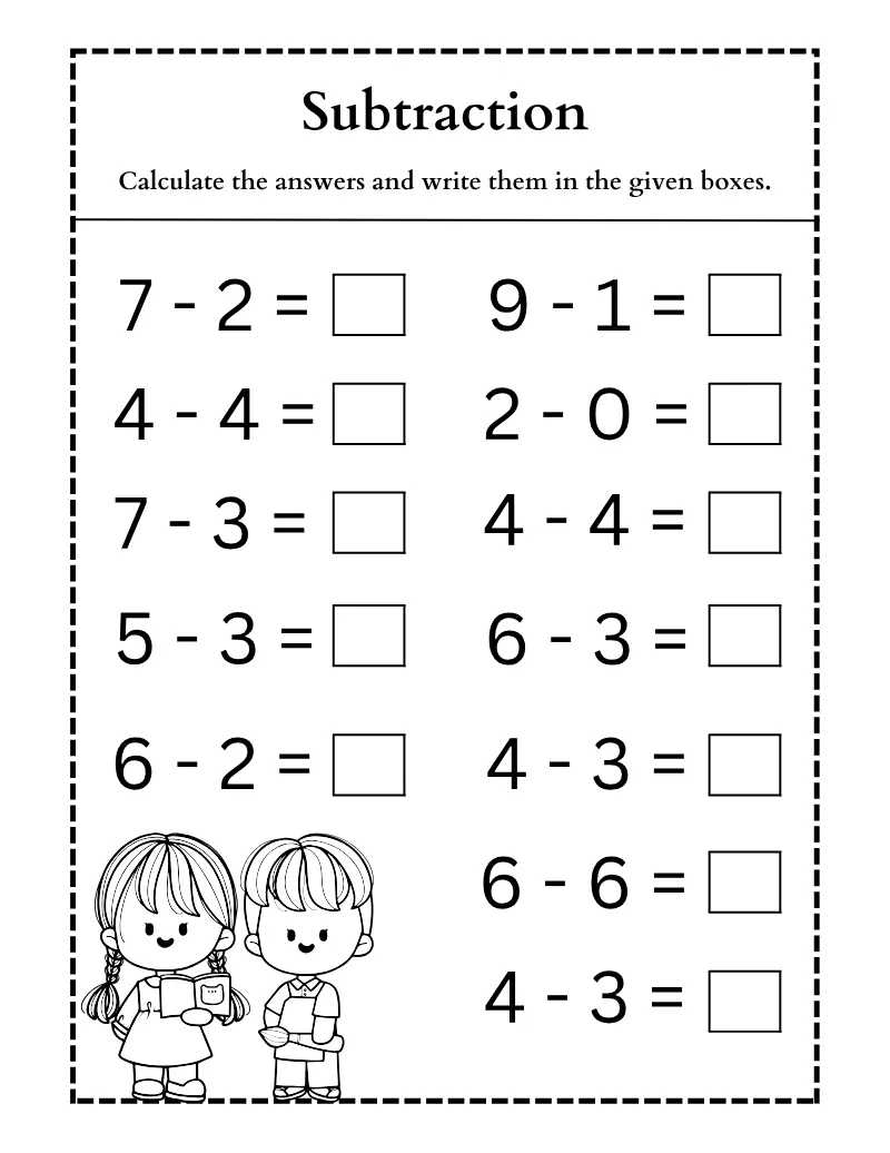 Subtraction 01 — page 1 of this printable counting & numbers worksheet