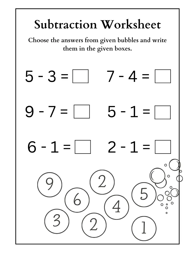 Subtraction 03 — printable worksheet preview