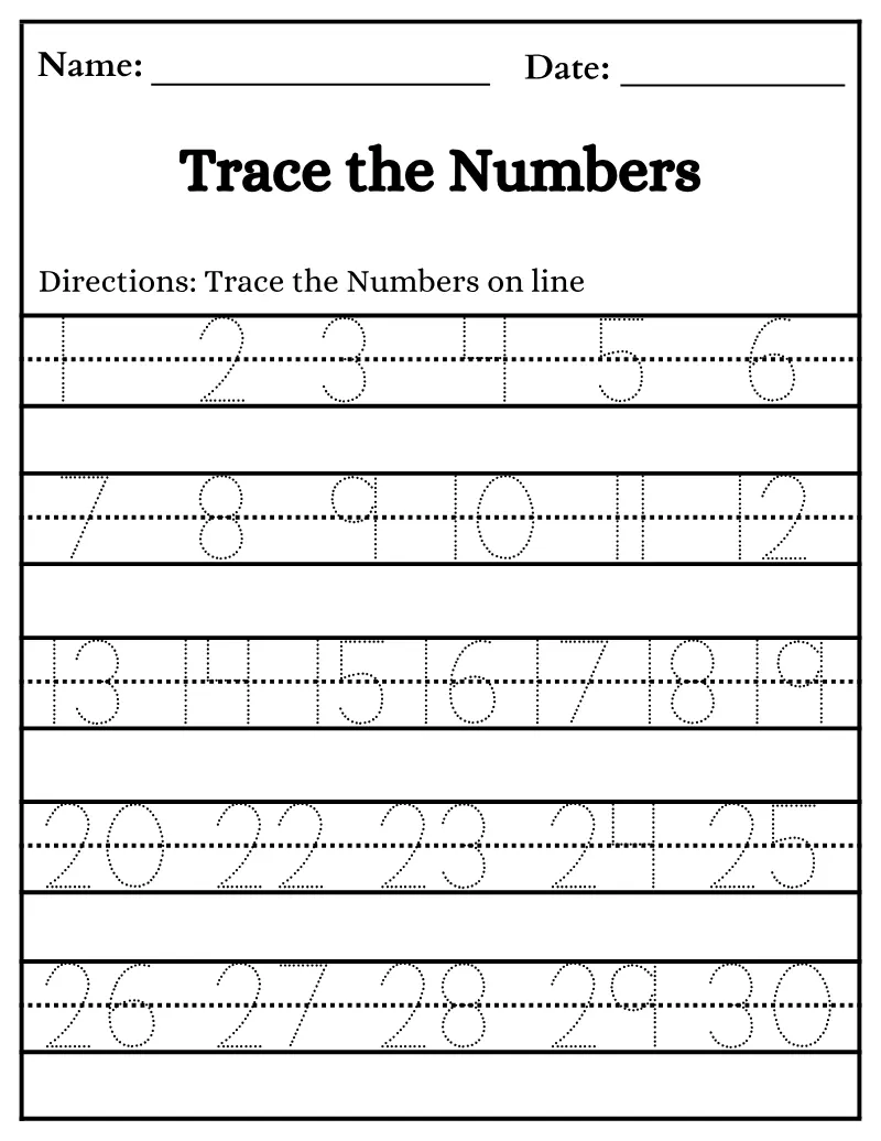 Tracing Numbers 05 — printable worksheet preview