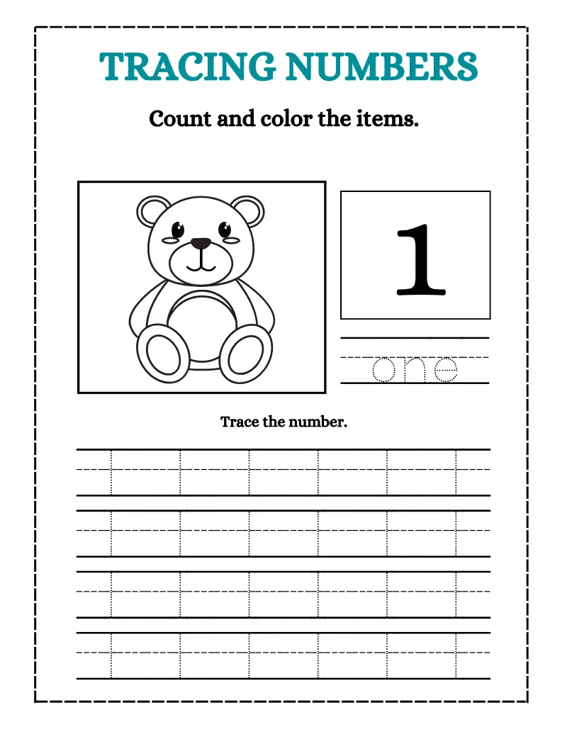 Tracing Numbers 11 — printable worksheet preview