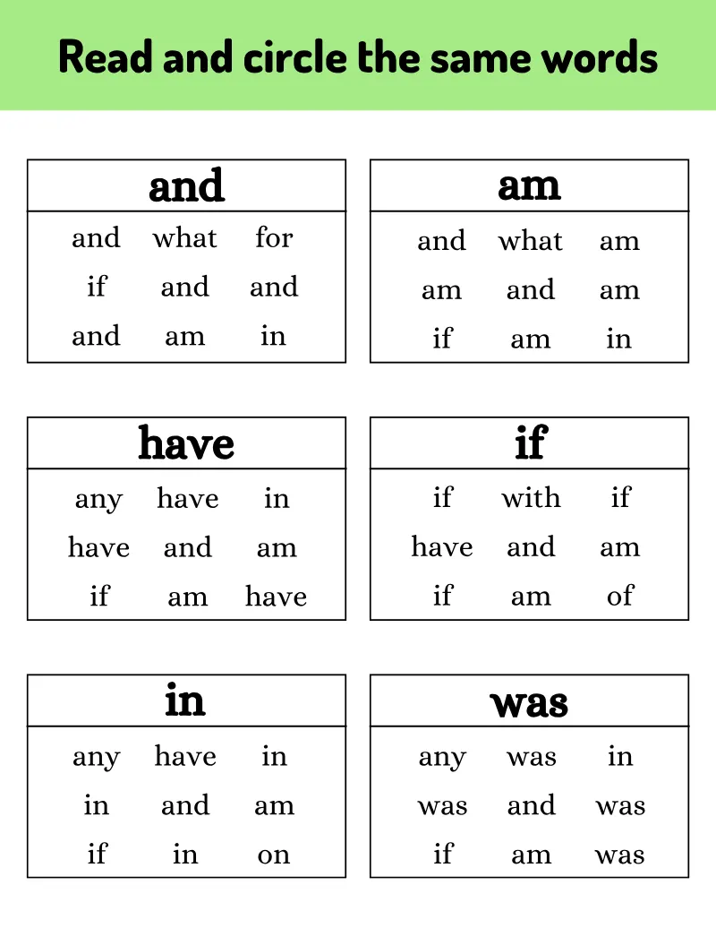 Read & Circle — printable worksheet preview
