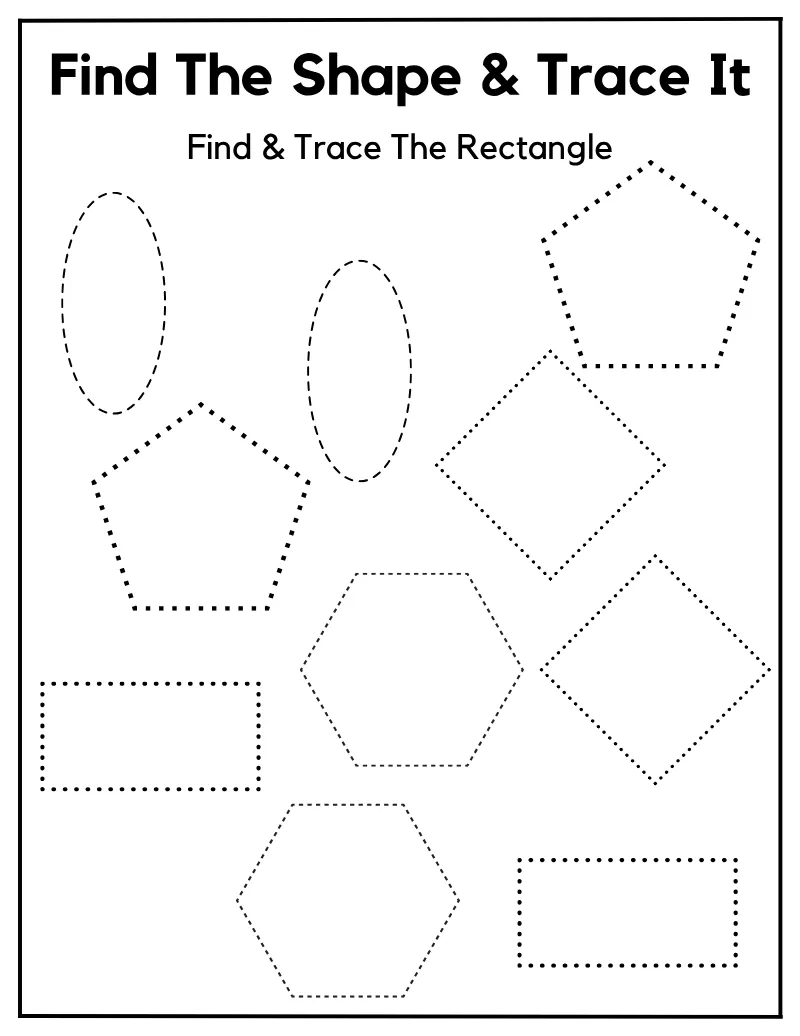 Find & Trace 01 — page 1 of this printable shapes & patterns worksheet