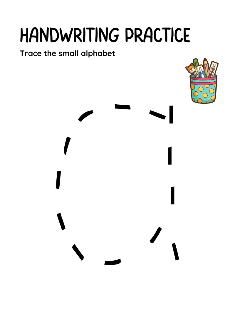 Trace Small Alphabet — page 1 of this printable tracing worksheet